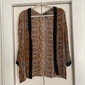 Forever 21 Floral Abstract Print Gold Mustard Yellow w/ Black Velvet Trim Size M